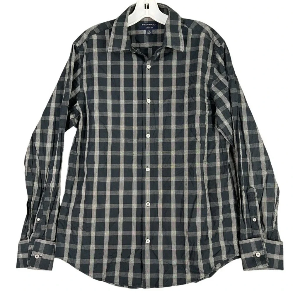 Banana Republic Classic Fit Lightweight Business Casual Shirt‎ Men Medium Black